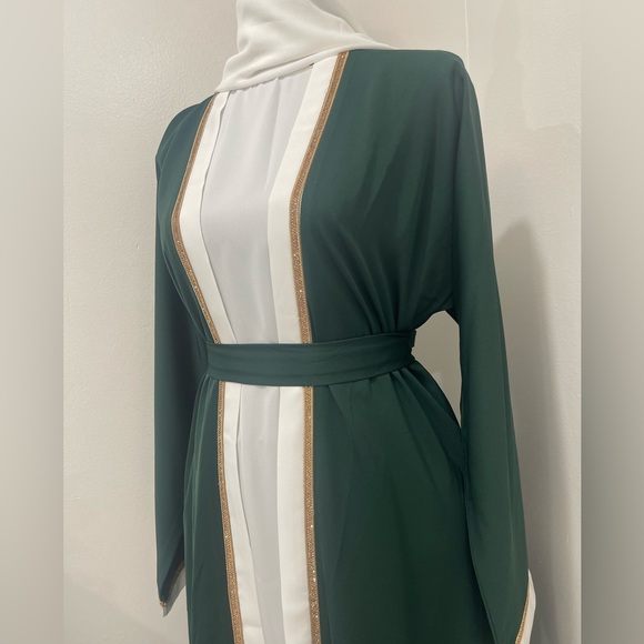 Beautiful Dark Emerald Green 4 Pc Abaya/Kimono - Picture 3 of 7